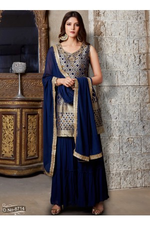 Dark Blue & Grey Georgette  Sharara